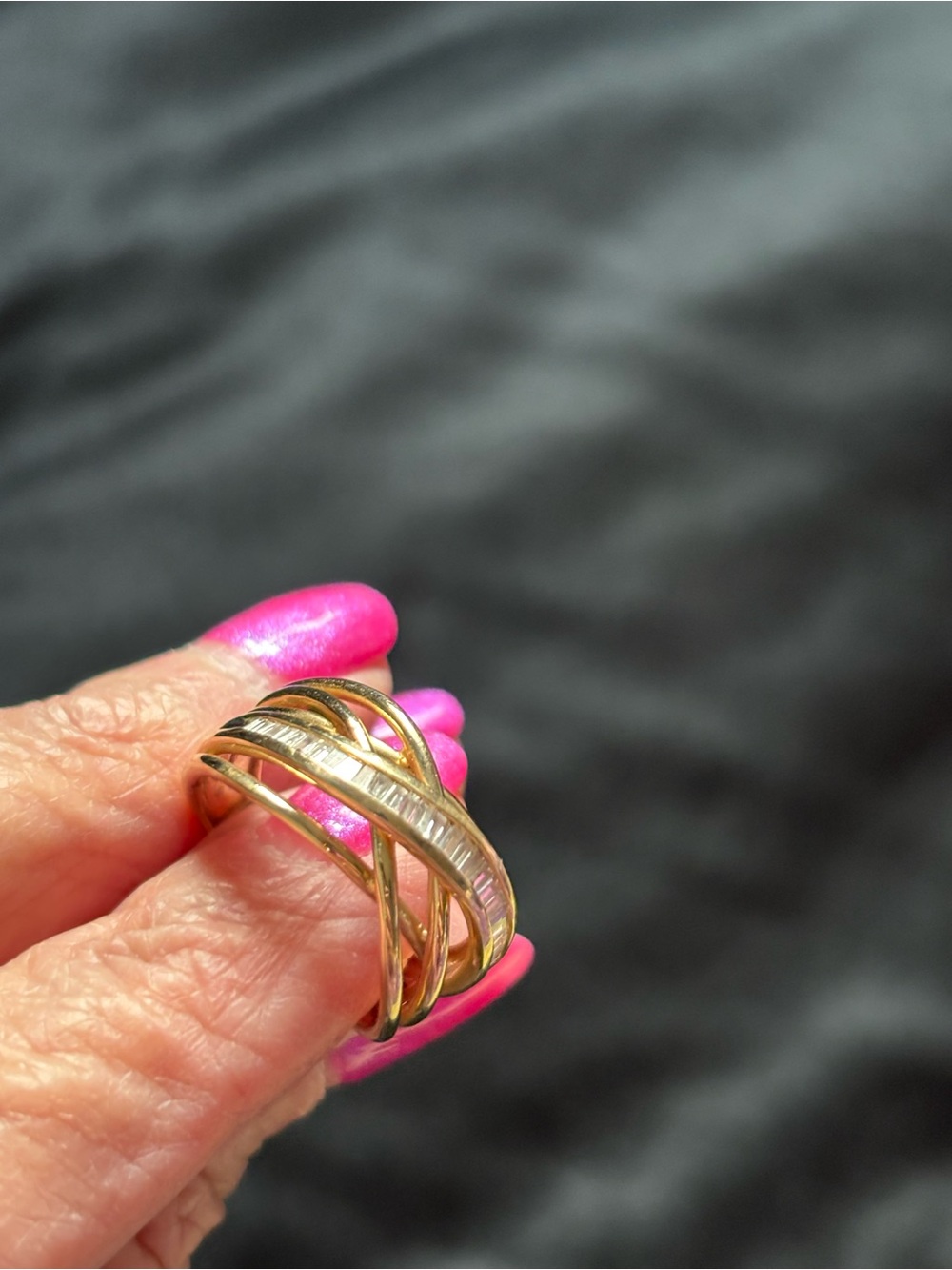 14k Gold Multi-Band Channel Set Diamond Baguette Ring -